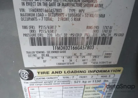 2006 Ford Freestyle Sel from USA, damaged, VIN 1FMDK02166GA57803